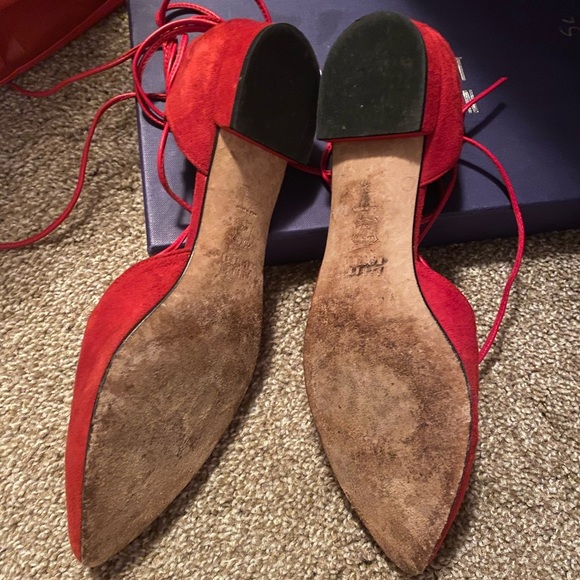 Red flats ankle tie Stuart Weitzman Gilligan suede - Picture 2 of 6